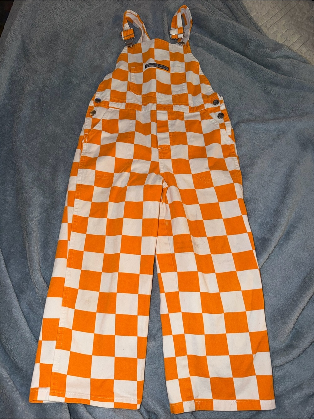 Kids Orange and White Checkerboard Overalls